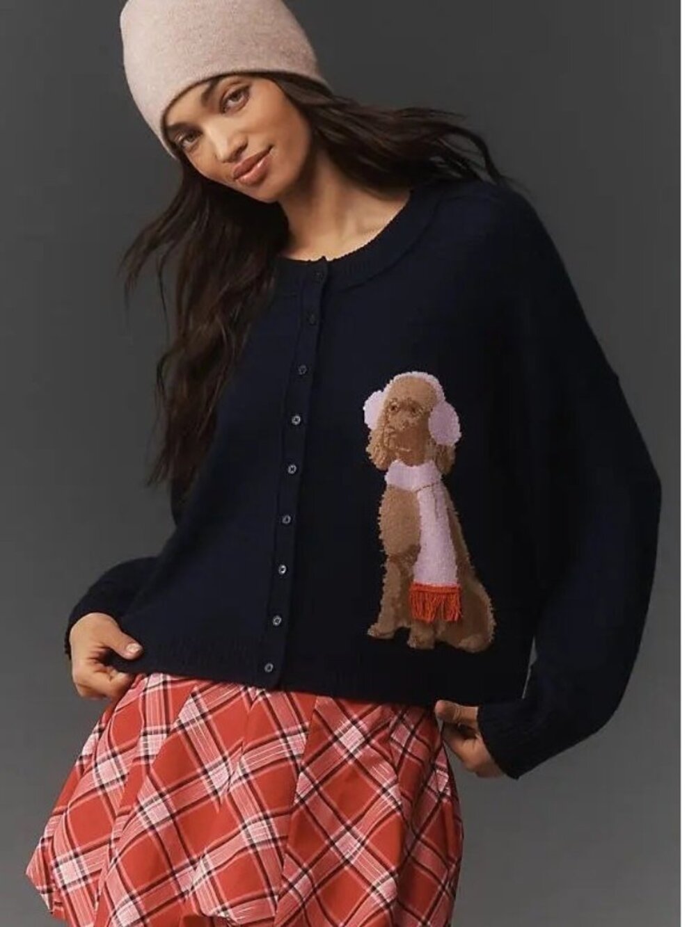 Anthropologie The Goldie Cashmere Blend Cardigan Sweater Goldendoodle Dog XS